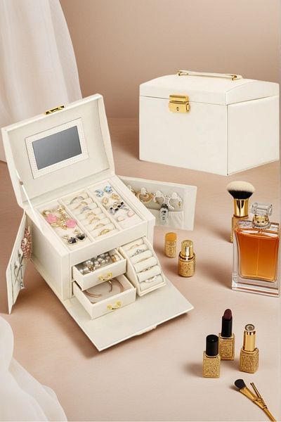COOYA Large Jewelry Holder Organizer with Mirror, 3 Drawers for Bracelets, Earrings, Rings, Necklaces