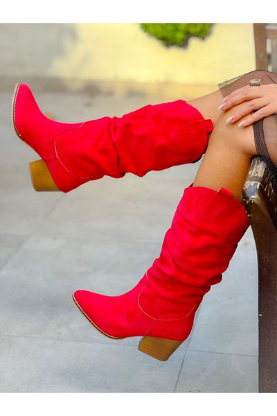 BERFONA Terry Red Cowboy Suet 6 cm Heel Dallas Boots