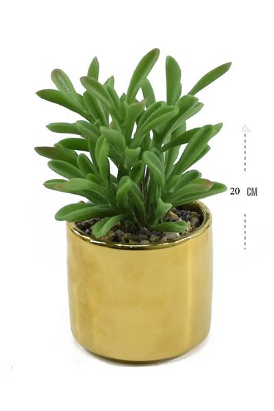 DRAMA HOME Artificial Succulent Plant for Home Decor Artificial Indoor Plants in Gold Ceramic Pot