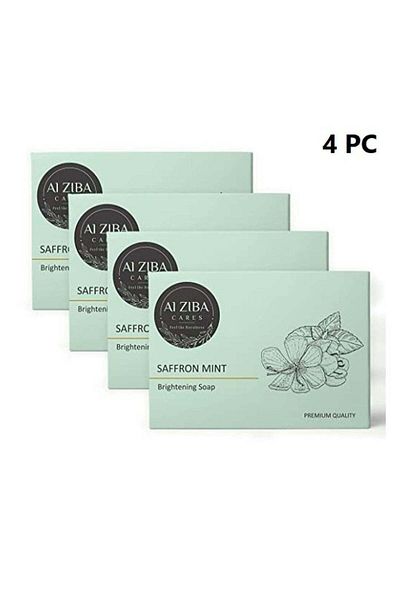 Alziba cares Saffron Mint Soap for Skin Brightening and Hydration - 100g - 4 Pieces