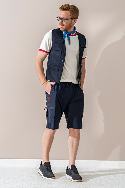 Souris Erkek Lacivert 5 Cepli Outdoor Kargo Kapri Şort Nefes Alan Likralı Kumaş