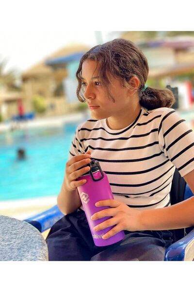 Zahive 1L Stainless Steel Insulated Water Bottle with 3 Lids, Straw & Bag (Deep Purple)