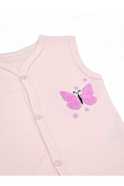 voyyo kids baby Baby Girl Butterfly Embroidered 3-18 Months Buttoned Seasonal Combed Cotton Vest
