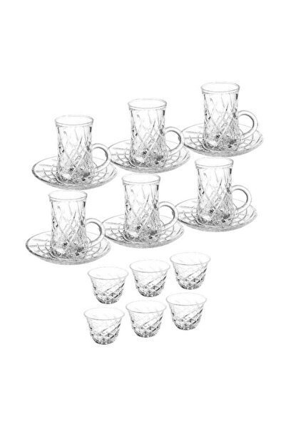 Dania Saudi tea and coffee set made of clear glass, 18 pieces, consisting of 6 tea cups + 6 tea saucers + 6 Saudi coffee cups