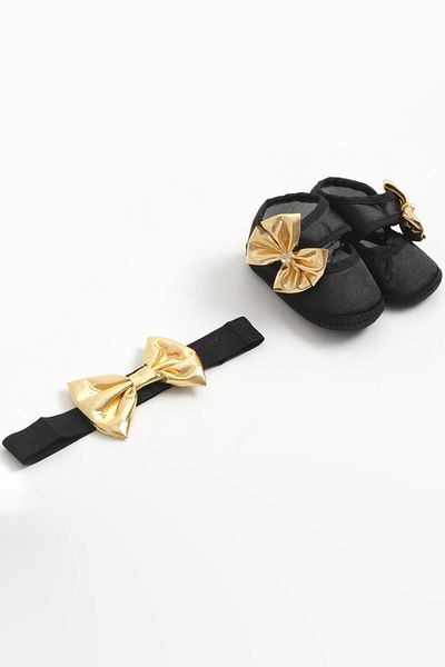 lilico Black Gold Foil Newborn 0-3 Months Baby Booties