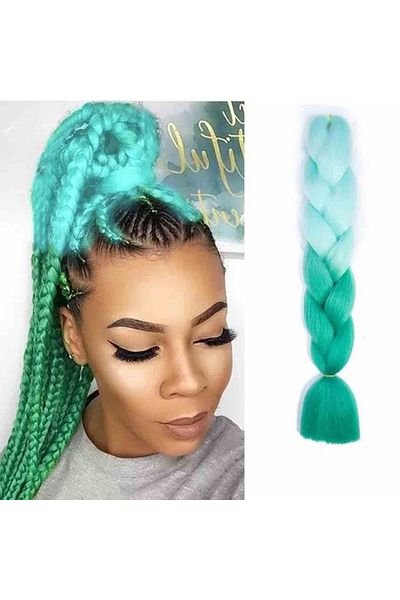 WNY Synthetic Colored Hair Extensions for Braiding Ombre Light Green/Dark Green 105 g 63 cm
