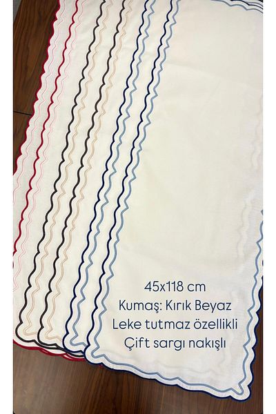 İNCİ ÇEYİZ 1 bucată de calea brodată cu înfășurare dublă pe lenjerie Gardenia rezistentă la pete