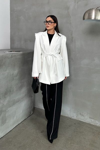 spirituel Women's Oversize Blazer Jacket with Belted Shoulder Detail
