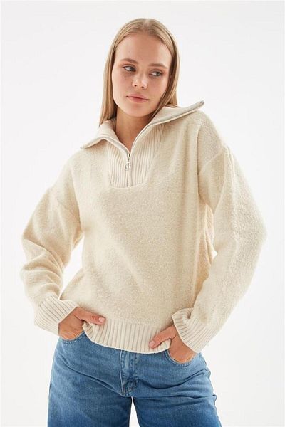 Fashion Friends 24K0373K1 Women's Collar Zippered Sweatshirt