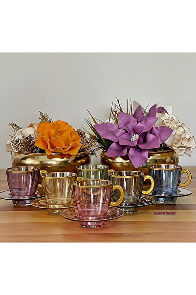 P&ORA PREMIUM KITCHEN PRODUCTS Aqua Fincan Takımı 12 Parça 6 Kişilik 6 Renk Y...