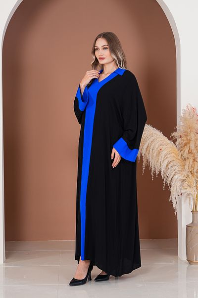 EL jadida Women's Embroidered Garnished Plus Size Viscose Long Dress Black Saks