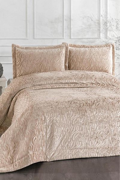 Çeyiz Diyarı Ruby Fiber Filled Double Size 250X255 cm Bedspread Beige