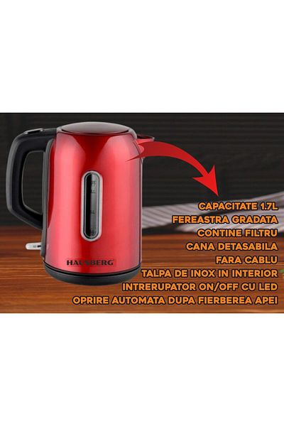 Hausberg Konvice HB-3608RS, 2200 W, 1,7 l, nerezová ocel, ČERVENÁ