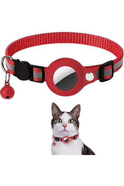 NO BRAND Adjustable cat collar, anti-lost, traceable, reflective, with bell, red