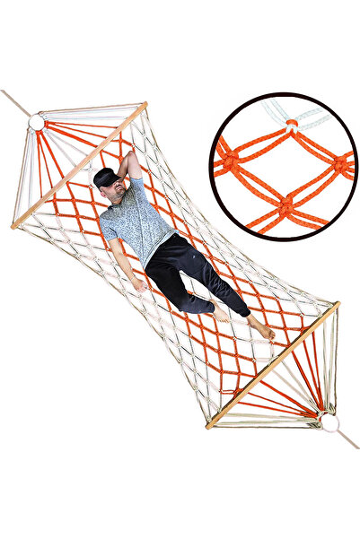 AHSEN EXPORT Büyük Boy Hamak Çift Katlı Kalın Örme İpli File Salıncak 110x200cm (Ürün Rengi Değişkenlik Gösterir)