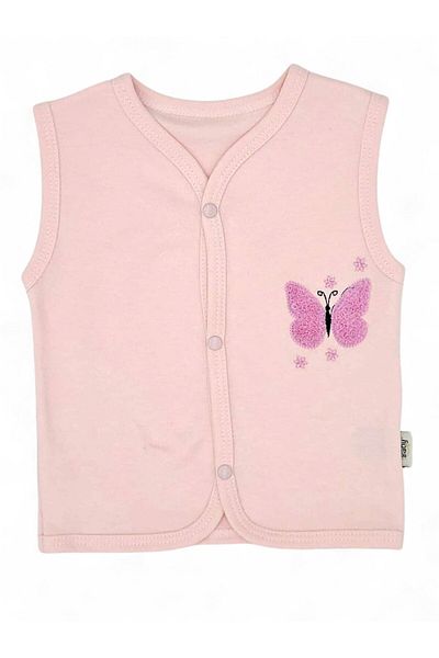 voyyo kids baby Baby Girl Butterfly Embroidered 3-18 Months Buttoned Seasonal Combed Cotton Vest