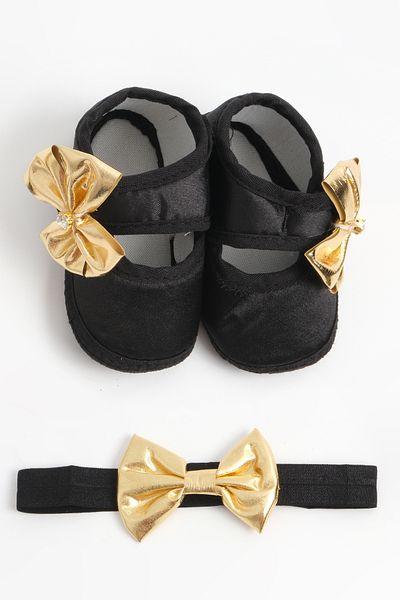 lilico Black Gold Foil Newborn 0-3 Months Baby Booties