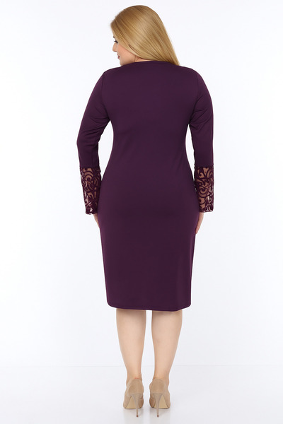 sharin Γυναικείο φόρεμα μεγάλου μεγέθους μωβ Midi μήκους Crew Neck Flock 12M-2333