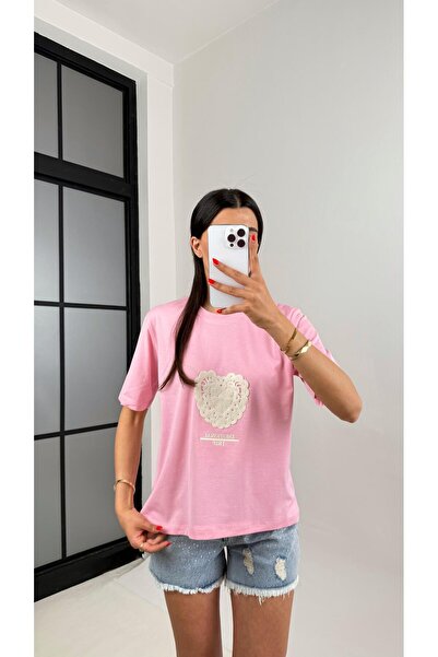 Gaus Pink Heart Embroidered Tshirt Gaus00505
