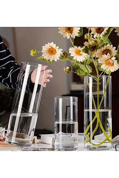 BASHAYER Clear glass vase, cylindrical shape, height 20cm, width 10cm