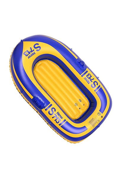 TodayShop Inflatable Boat New S713, Durable PVC, 3 Air Chambers, Blue-Yellow Design