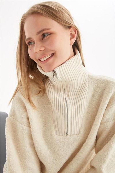 Fashion Friends 24K0373K1 Women's Collar Zippered Sweatshirt