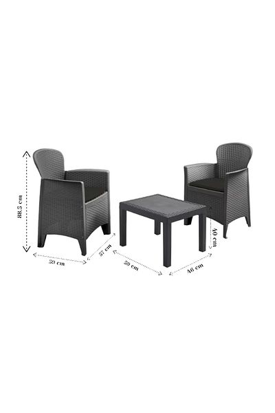 Progarden Set grădină/terasă, AKITA, 3 piese, polipropilenă, antracit, 2 scaune, masă, perne incluse