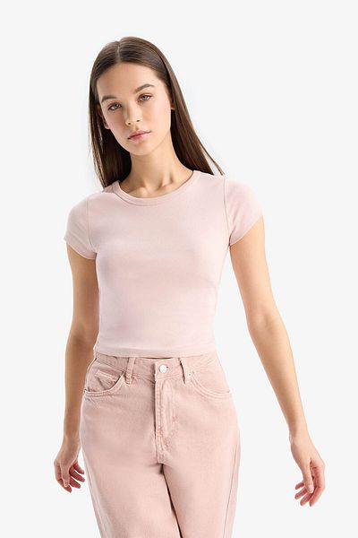 DeFacto Coool Fitted Ribana Basic Plain Thick Fabric Short Sleeve T-Shirt