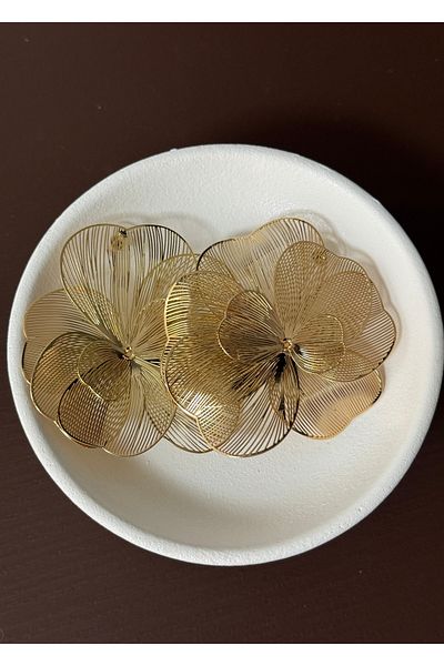 KİLİGİSTANBUL Fine Flower Gold Earring 3 cm Length 6,50 cm