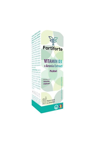 Fortiforte Supliment alimentar VITAMINA D3 + Extract de Aronia, Fortiforte, picături 30ml