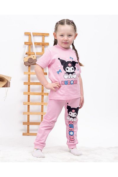Ege Bebek Girl's Summer Kuromi Printed Summer Short Sleeve 100% Cotton Nightwear Pajama Set