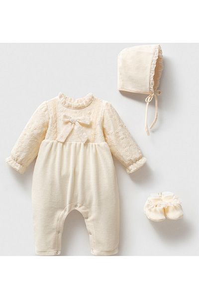 Noy Noy Organic Cotton Baby Girl Lace Velvet Jumpsuit Set