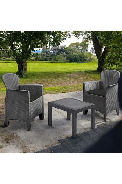 Progarden Set grădină/terasă, AKITA, 3 piese, polipropilenă, antracit, 2 scaune, masă, perne incluse