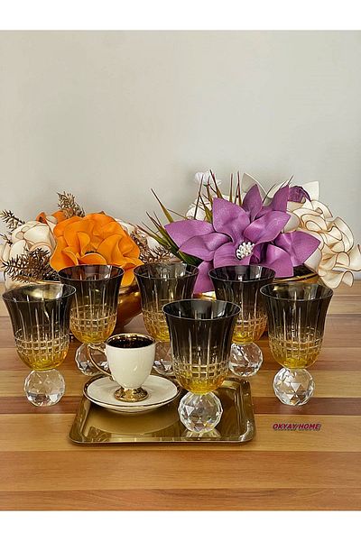 P&ORA PREMIUM KITCHEN PRODUCTS 6-Person Hand-Cut Colorful Diamond Foot Coffee Side Water Soft Drink Cup Dowry Gift Luxury