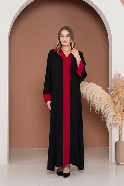 EL jadida Women's Embroidered Garnished Plus Size Viscose Long Dress Black Claret Red