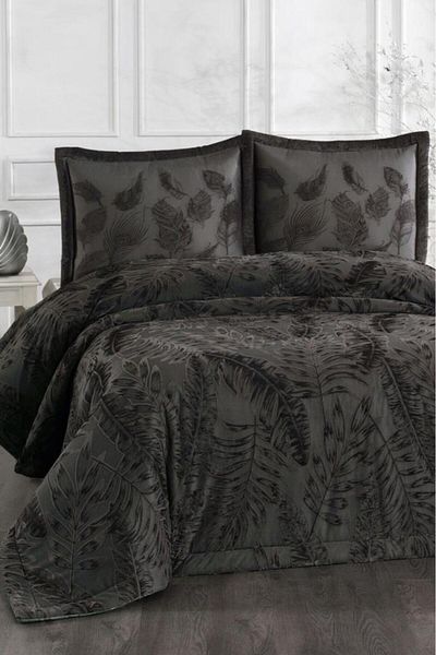 Çeyiz Diyarı Laurel Fiber Filled Double 250X255 cm Bedspread Anthracite