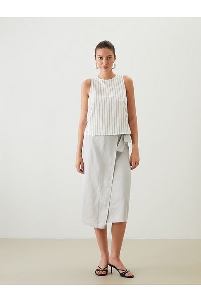 LC Waikiki Crew Neck Striped Linen Look Blouse