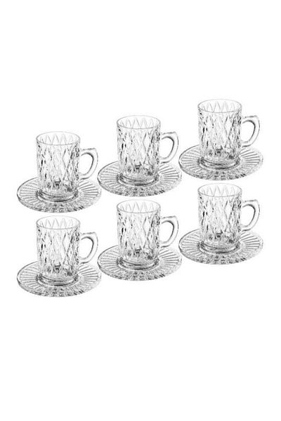 Dania Glass Tea Cup and Saucer Set - 12 Pieces (6 Cups + 6 Saucers)