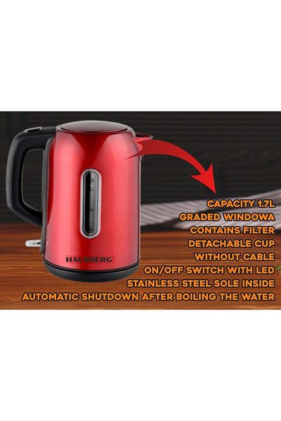 Hausberg Konvice HB-3608RS, 2200 W, 1,7 l, nerezová ocel, ČERVENÁ