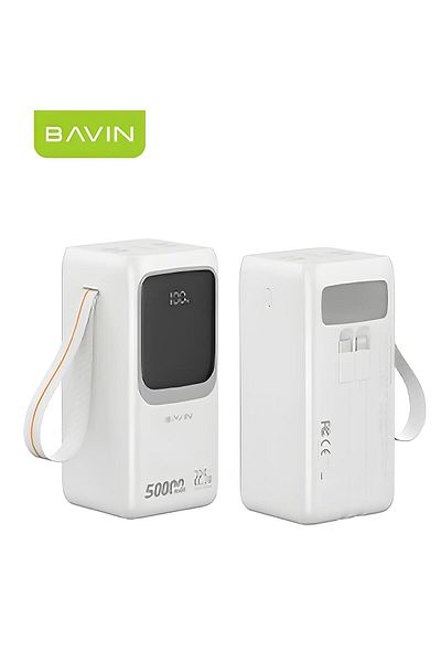 Bavin بنك طاقة 50000 مللي أمبير في الساعة، سعة بطارية كبيرة، مدخلات ومخرجات متعددة، مصباح LED مدمج أبيض