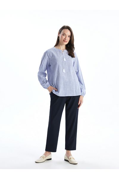 LC Waikiki Tie-Up Collar Striped Poplin Women's Blouse