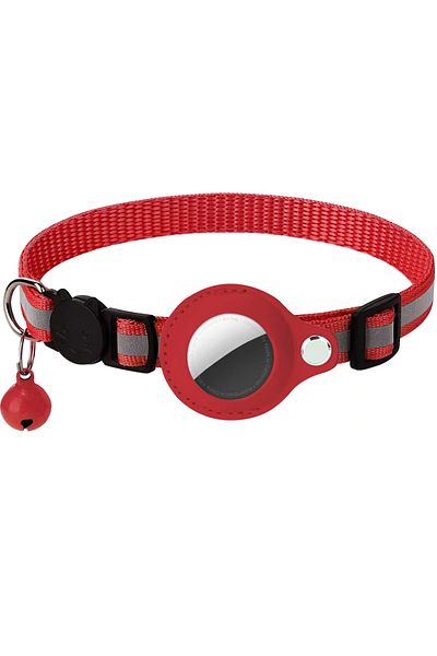 NO BRAND Adjustable cat collar, anti-lost, traceable, reflective, with bell, red