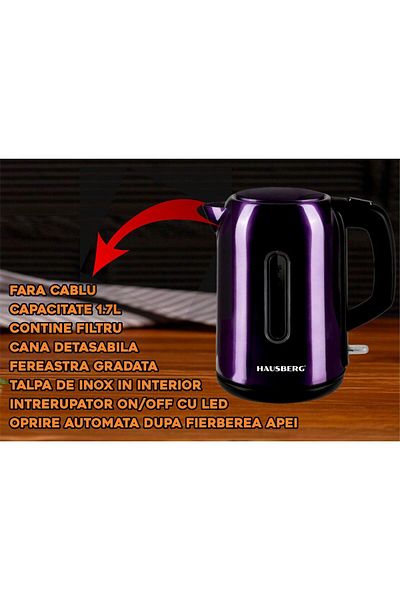 Hausberg Konvice Hb-3608mv, 2200 W, 1,7 l, nerezová ocel, pohyblivá