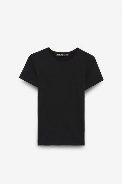 GRIMELANGE Tarelia Women's Crew Neck Short Sleeve Slim Black T-Shirt