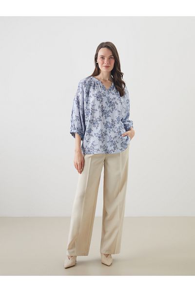 LC Waikiki Floral Modal Blended Blouse with Cropped Collar