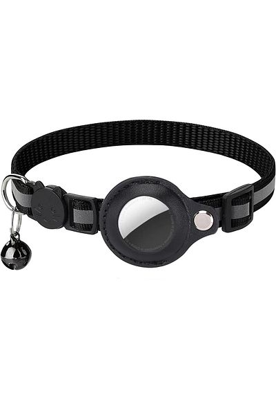 NO BRAND Adjustable cat collar, anti-lost, traceable, reflective, with bell, black