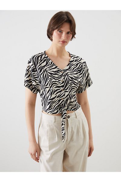 LC Waikiki V-Neck Zebra Print Blouse