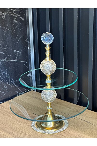 ZEKİ HEDİYELİK Cam Sunumluk – Iki Katlı Dekoratif Ikramlık
