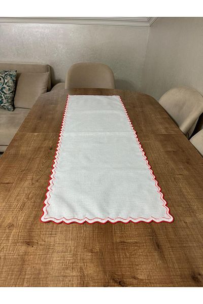 İNCİ ÇEYİZ 1 Piece Stain Resistant Gardenia Double Wrap Embroidered Runner on Linen