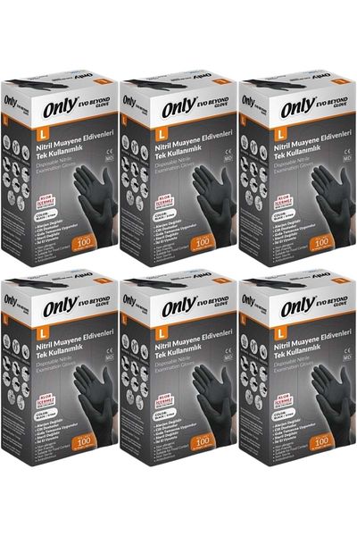ONLY Evo Beyond Glove Nitrile Black Powder Free Examination Gloves Set of 600 L - Large - Large (6Pk*100)